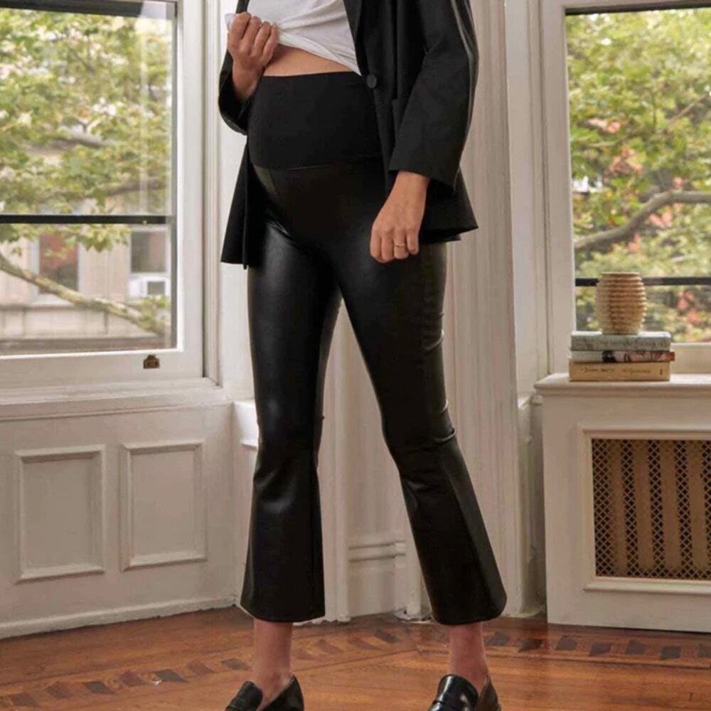 Hatch The Vegan Stretch Leather Crop Flare Black Pants size M New DRM